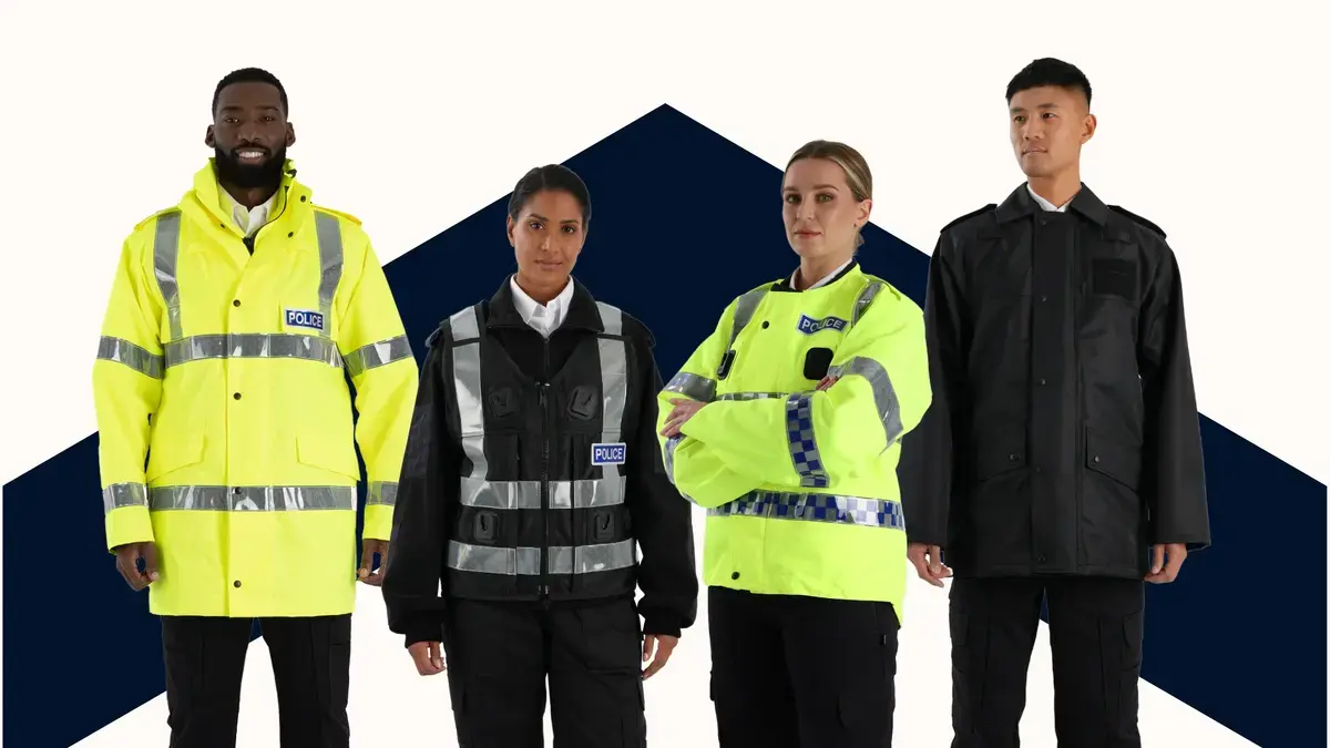 Four Police offers stood looking to camera wearing uniform. 